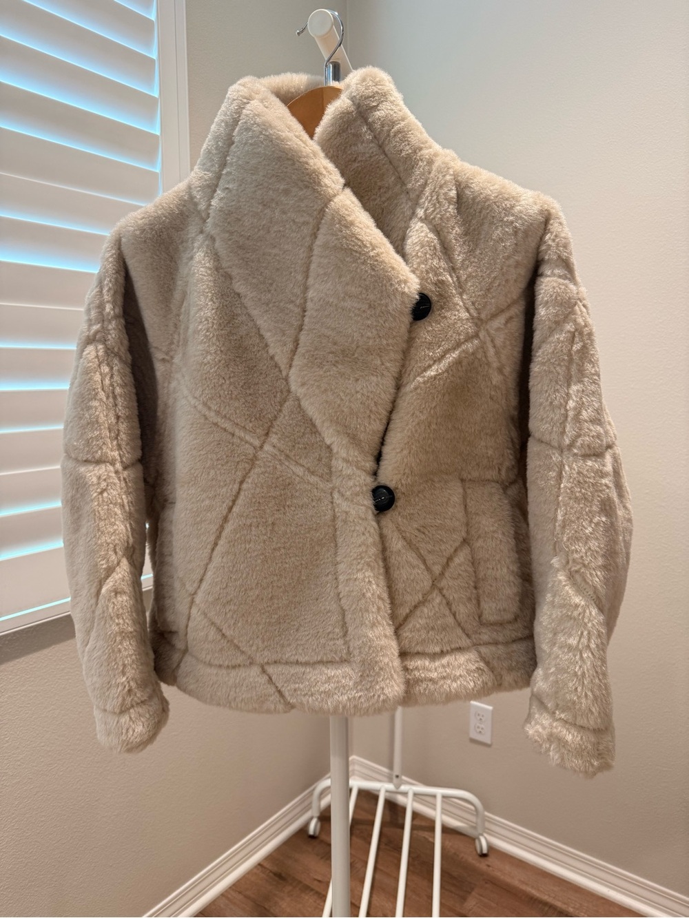 ba&sh Taupe Beige Shearling-Lined Leather Jacket New with Tags
